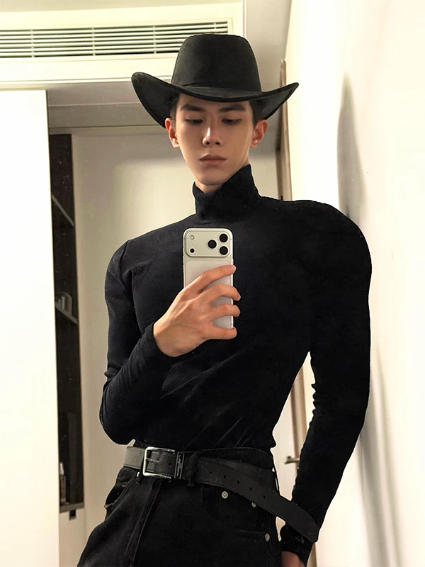 

Мужской вязаный свитер с высоким воротником American Sle Thiened, осень-зима, теплый базовый слой, облегающая эластичная внутренняя одежда