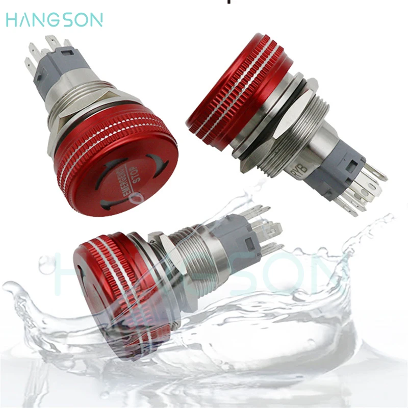 LED Emergency Stop Button Switch 16mm Momentary Metal Waterproof Red 19mm 22mm 1NO1NC Anti-slip Emergency Stop Switch with light