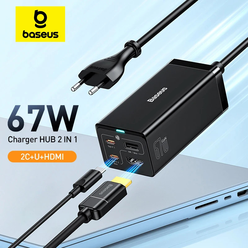 

BASEUS 67 Вт GaN5 USB C зарядное устройство HUB Быстрая зарядка для iPhone 15 14 Тип C HUB 4K 30 Гц HDMI USB4 адаптер для переключателя паровой палубы док