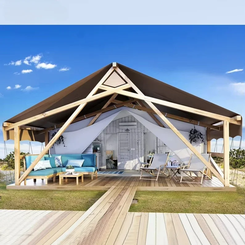 

Large Wooden Frame PVC Waterproof Grade 9 Windproof and Strong Luxury Hotel Safari Tent