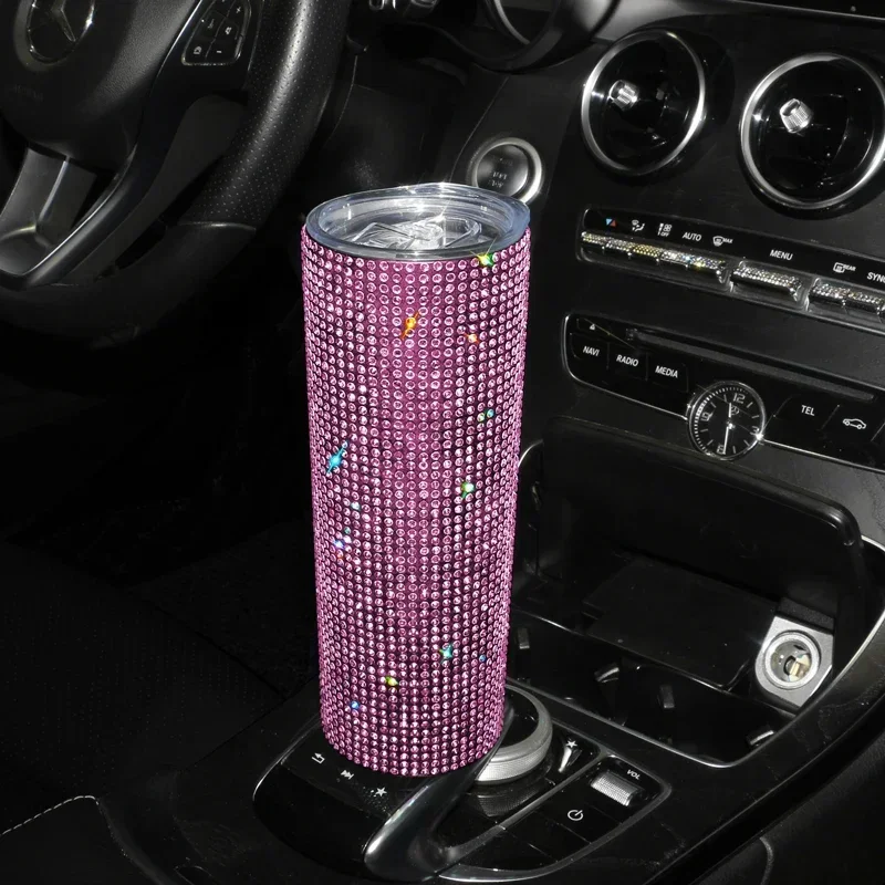 Bling Diamond Rhinestones Crystal Car Thermos Bottle Stainless Steel Water Bottle Vacuum Flasks Coffee Cup Auto Tumbler