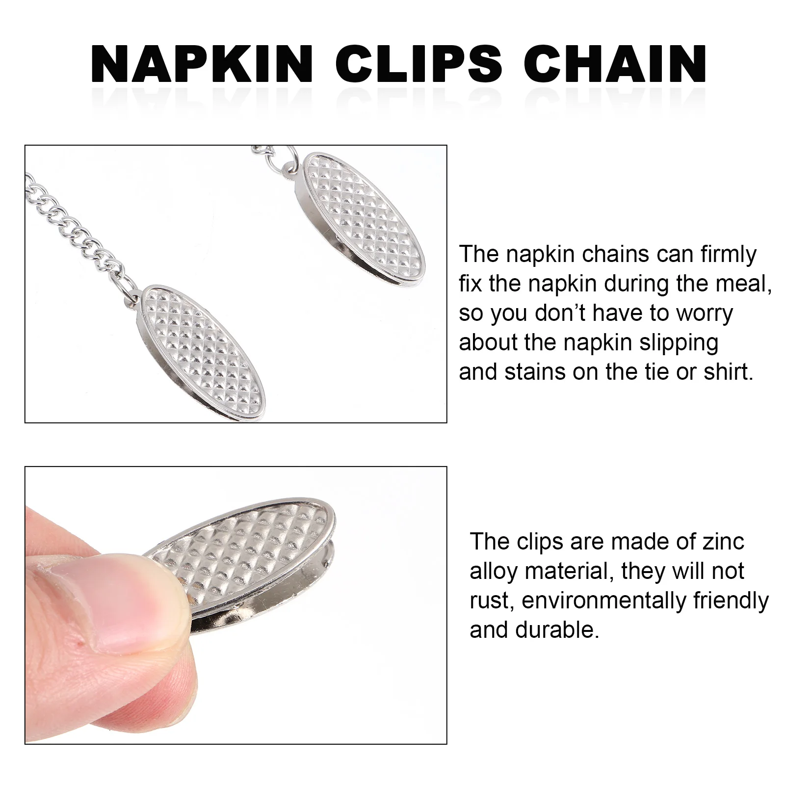 

5pcs Napkin Clips Premium Rustproof Bib Holder Durable Towel Apron Chain Adults Bib Clips Grease Resistant Easy Carry