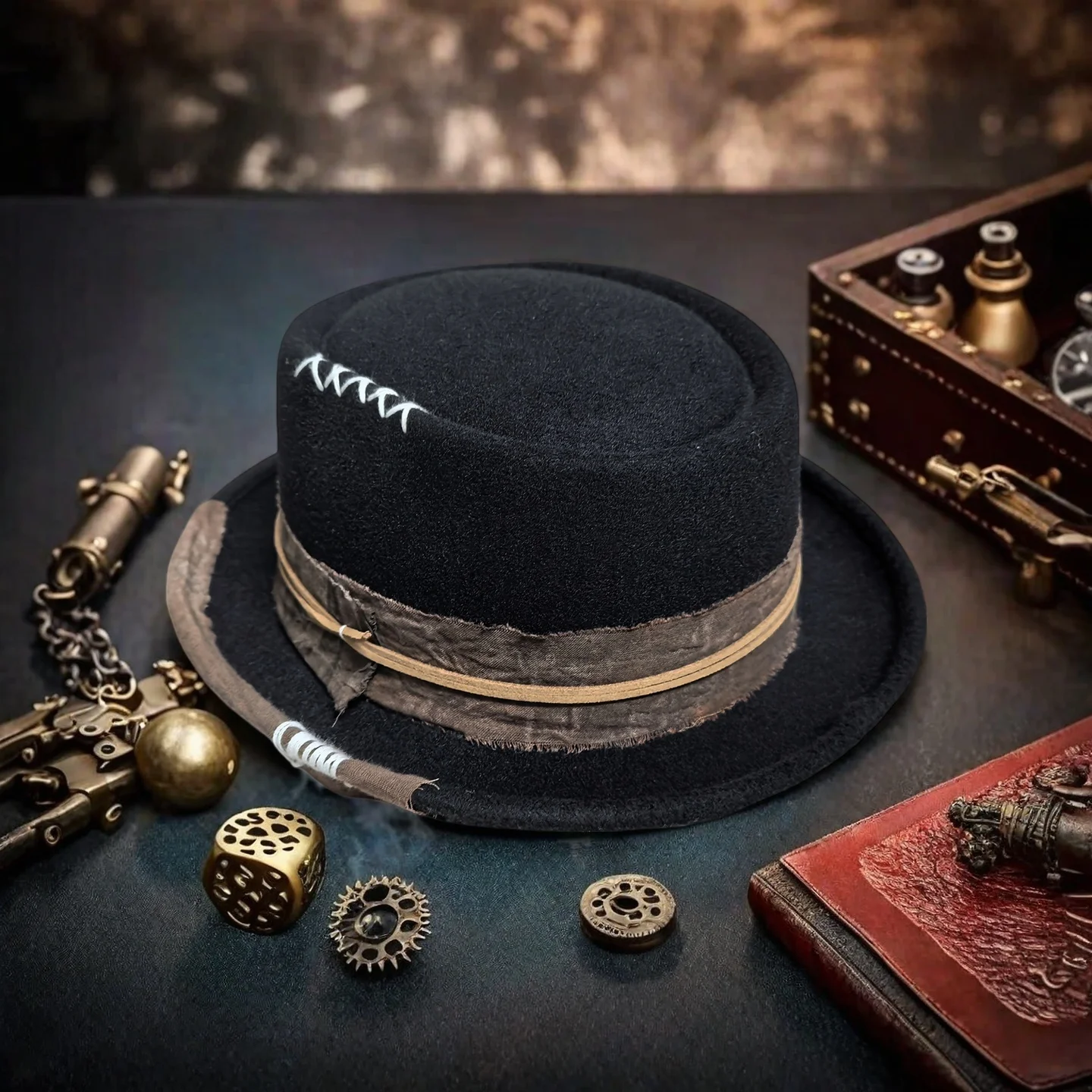 Pork Pie Hat for Men Women with Punk Handmade Fedora Hat Trilby Fascinator Hat Pop Church Hat Ca Adjusted Size