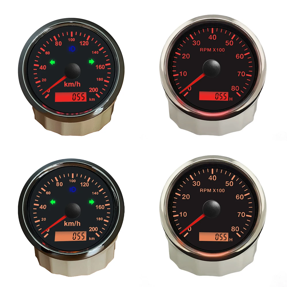 

ELING 2 Guage Kit 85mm 200KM/H 200MPH GPS Speedometer 8000 12000RPM Tachometer with Red Yellow Backlight for Car Yacht RV
