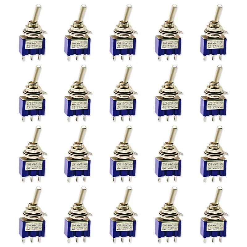 20Pcs SPDT Mini Toggle Switch ON/Off/ON 3 Pin 3 Position Micro Toggle Switch AC 6A/125V 3A/250V Single Joint for Arduino MTS-10
