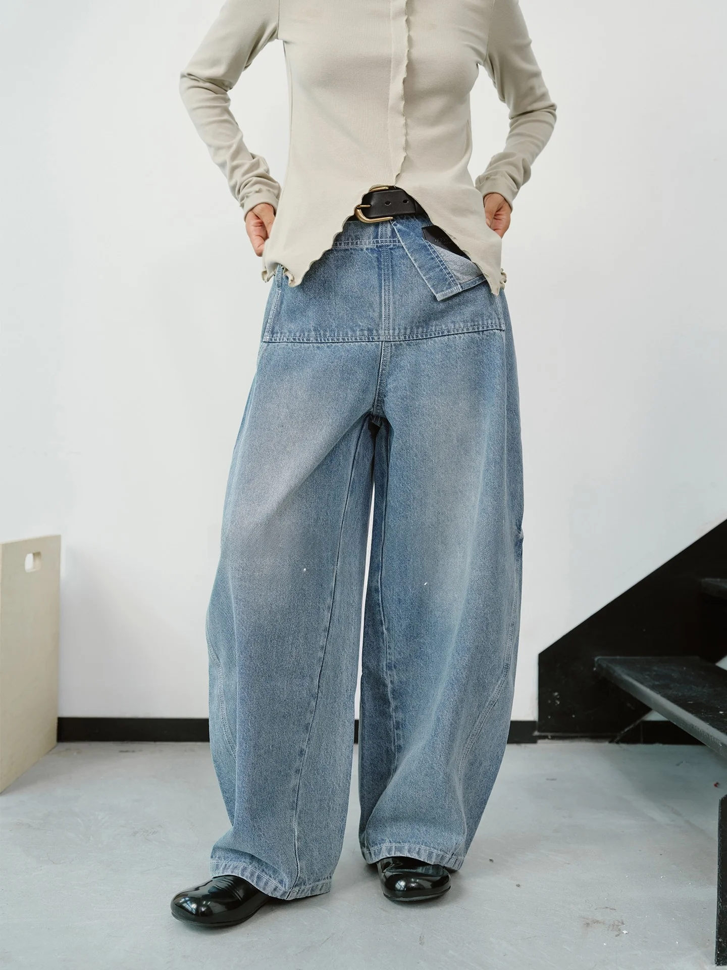 

High Waist Cotton Denim Knife Pants Two Tone ket Design Casual Sle by Deer And Flng Bird Classic Return Khmer Design