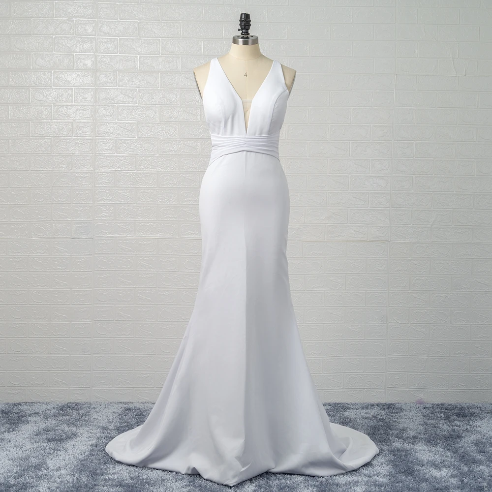 

V Neck Cap Sleeve with Sashes Mermaid Elegant Wedding Dresses Strapless White Bridal Gowns 2022 Pleat Women's Dress Robe De