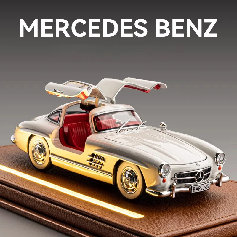 1:24 Mercedes Benz 300SL Classic Car Alloy Diecast Car Model Pull Back Sound & Light Children Toy Gifts Box Birthday Present