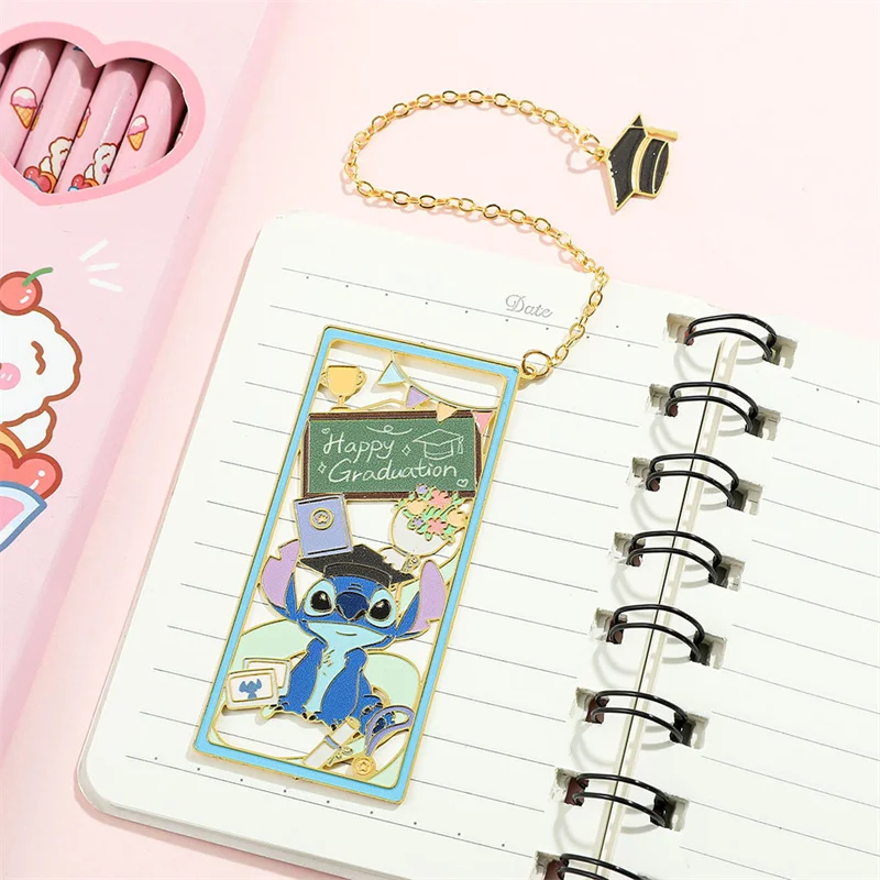 6pcs/lot Kawaii Disney Stitch Bookmark Cute Metal Pendant Stationery Label Office School Supplies