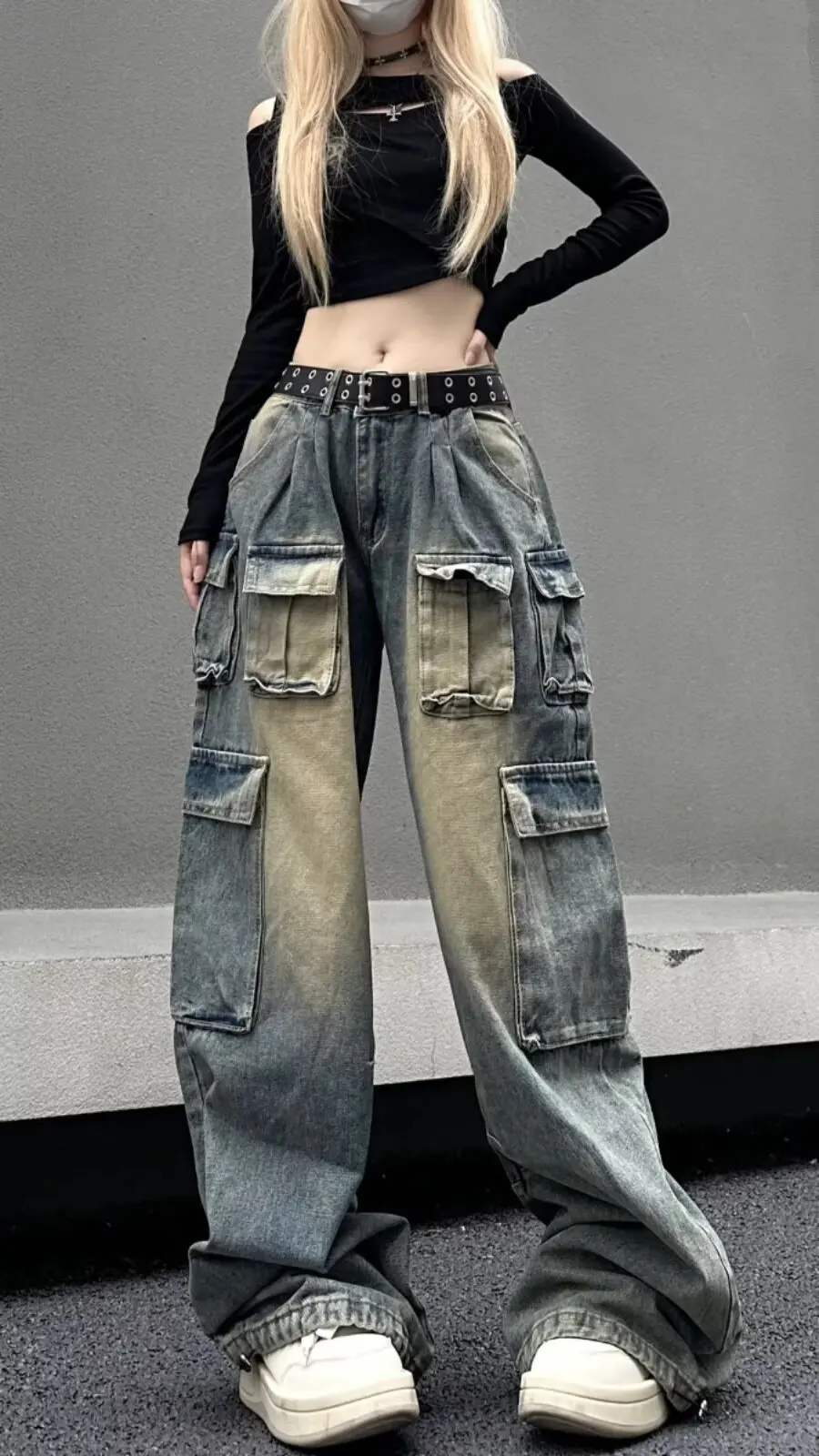 Women's Black Gothic Jeans Harajuku Y2k 90s Aesthetic Baggy Denim Trousers Korean Vintage 2000s  Punk Wide Leg Pants Clothes