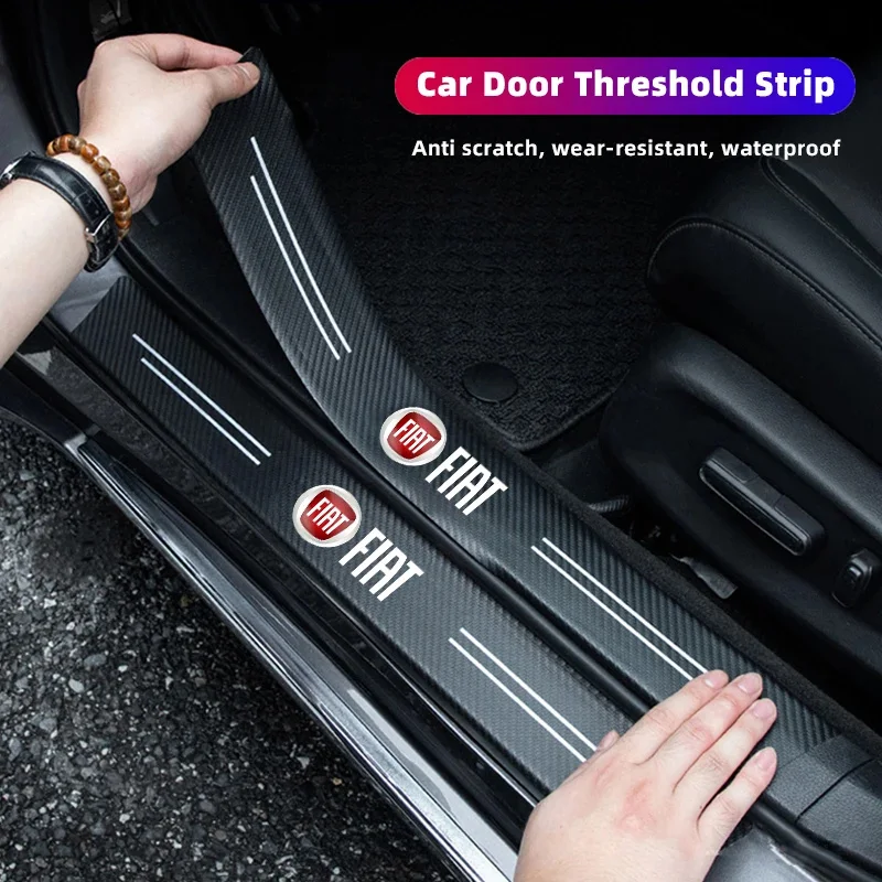 5Pcs Leather Car Door Decals Carbon Fiber Threshold Anti Scratch For FIAT Abarth 500 Pulse Panda Tipo Strada 600 500L Mobi Doblo