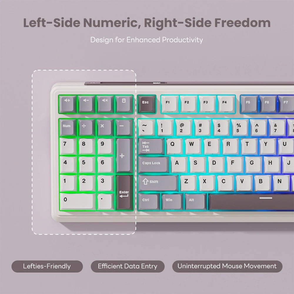 RK ROYAL KLUDGE L98 Left-Handed Mechanical Keyboard Gasket Wireless 95% Tri-Mode BT/2.4G/USB-C RGB Gaming Keyboard Hot Swappable