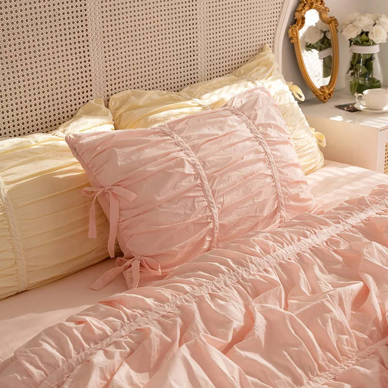 1 Stück Koreanischer Plissierter Kissenbezug aus Gewaschener Baumwolle Schlafzimmer-Kissenbezug Sofa-Kissenhülle Heim-Schlafzimmer-Dekoration – Detail 2