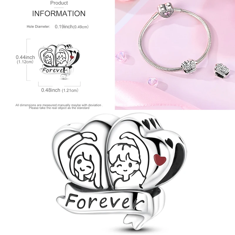 925 Sterling Silber Liebesherz Paar Familie Rose Motorrad Charm-Perlen DIY Armband Halskette Jubiläumsgeschenk für Frauen – Detail 18
