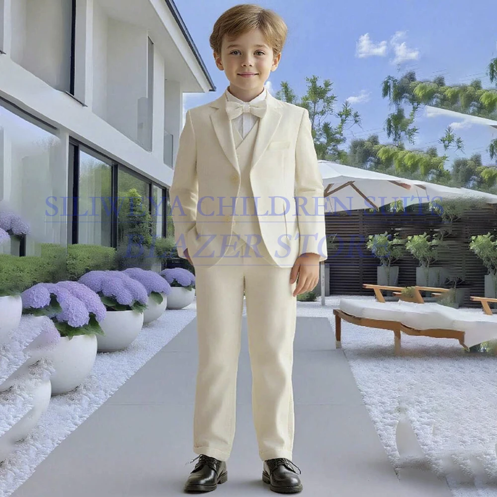 

Elegant Wedding Boy's Suits One-Button Slim Fit 3 Piece Jacket Pants Vest Customied Children Full Sets Luxury Kids Clothing