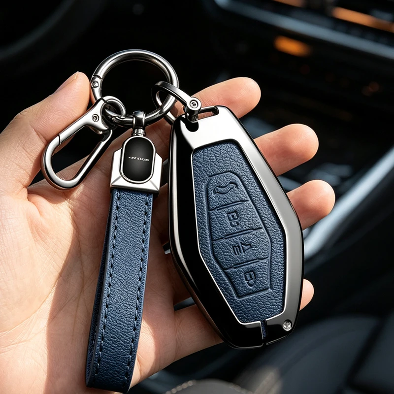 Zinc Alloy Leather Car Remote Key Case Cover Shell Fob For Chery Jetour X70 X90 X95 Plus 2020 2021 2022 2023 Accessories