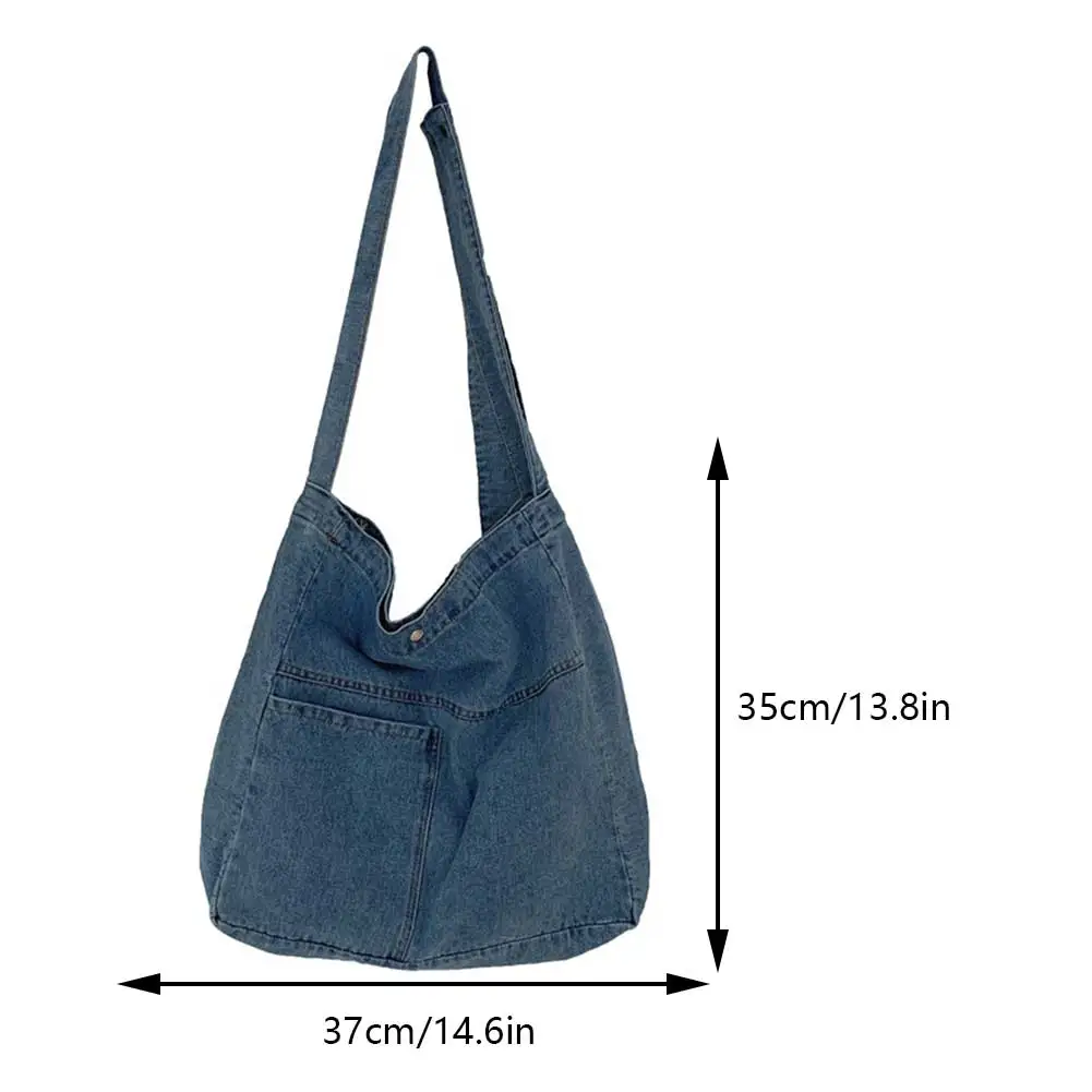 

Unisex Denim Tote Handbag Large Capacity Jeans Top Handle Bag Versatile Denim Shoulder Bag Casual Reusable Grocery Bag