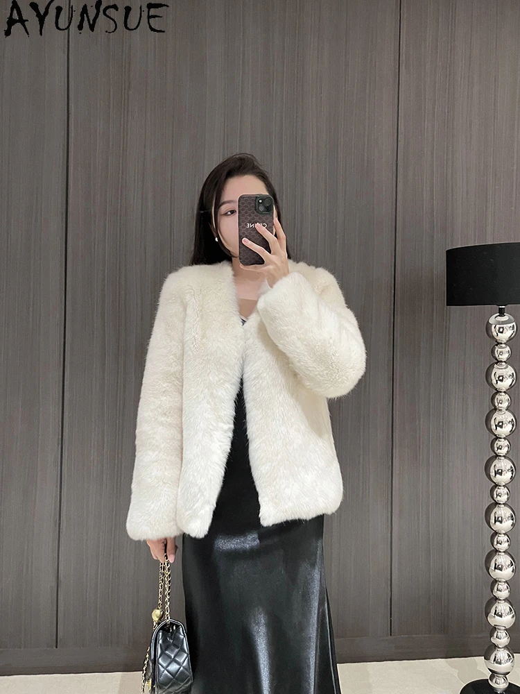 AYUNSUE 2025 Zimowa Kurtka Damska z Pełnej Skóry Lisa Krótka Kurtka Damska ze 100% Naturalnego Futra Lisa Odzież Wysokiej Jakości Abrigo Mujer