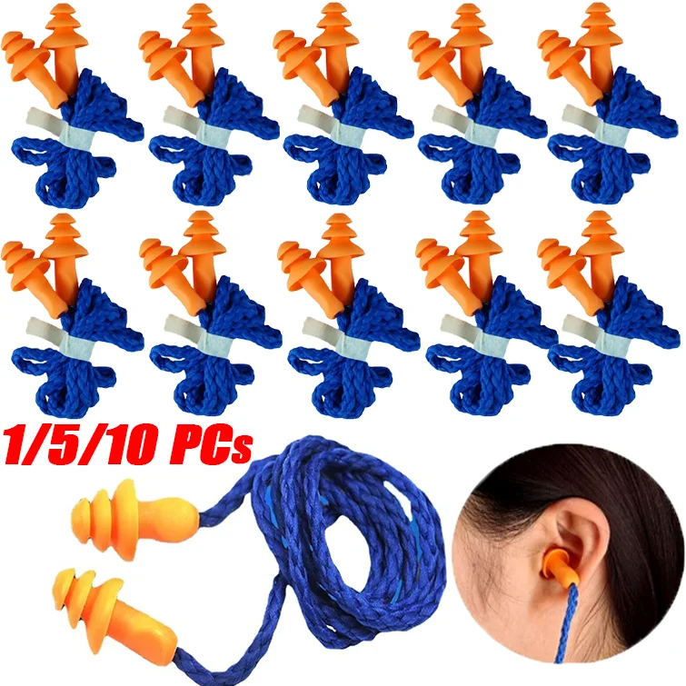 1/5/10pcs Soft Silicone Corded Ear Plug Protector Reusable Hearing Protection Anti-noise Sleep Aid Comfortable Silicone Earplugs