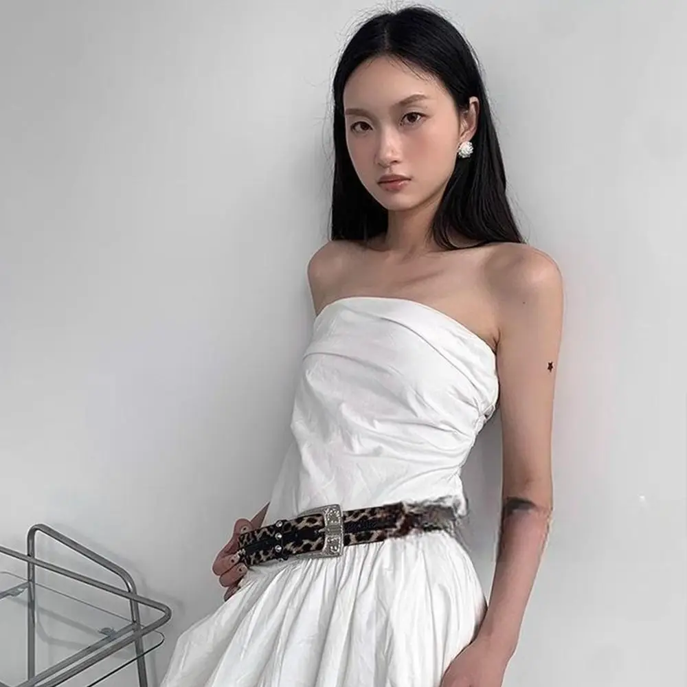 خمر خمر حزام للنساء برشام ليوبارد نمط الجلود حزام خصر القوطية Y2k فستان حزام البنطال الجينز الخصر الملحقات #3