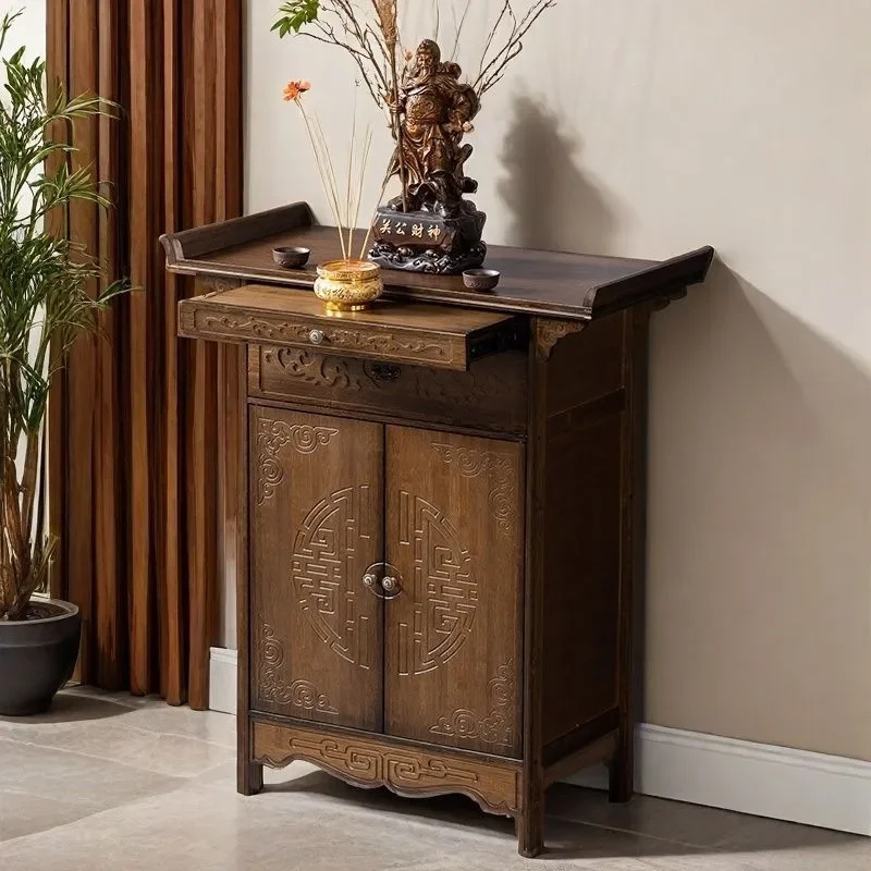 New Chinese Style Vertical Cabinet for Guan Gong Bodhisattva Statue Household Buddhist Altar Incense Offering