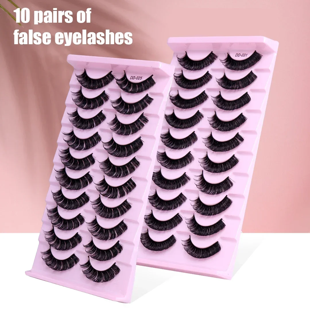 Russo Fluffy Strip Lashes, Cílios Postiços 3D, D Curl Cílios Falsos, Maquiagem Mink, 10 Pares