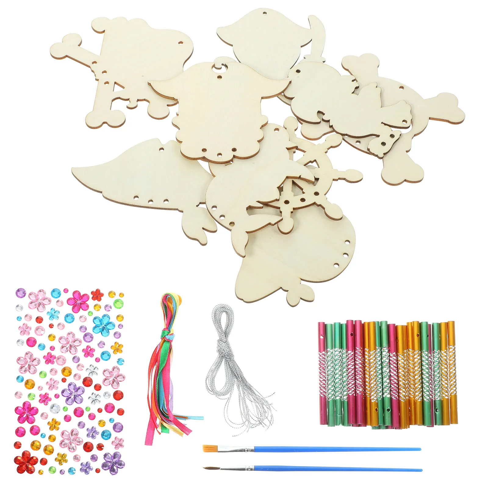 

1 set Halloween Wooden Wind Chimes 1 Set Diy Craft Wind Bells For Kids Party Art Hanging Educational Festival Decoration