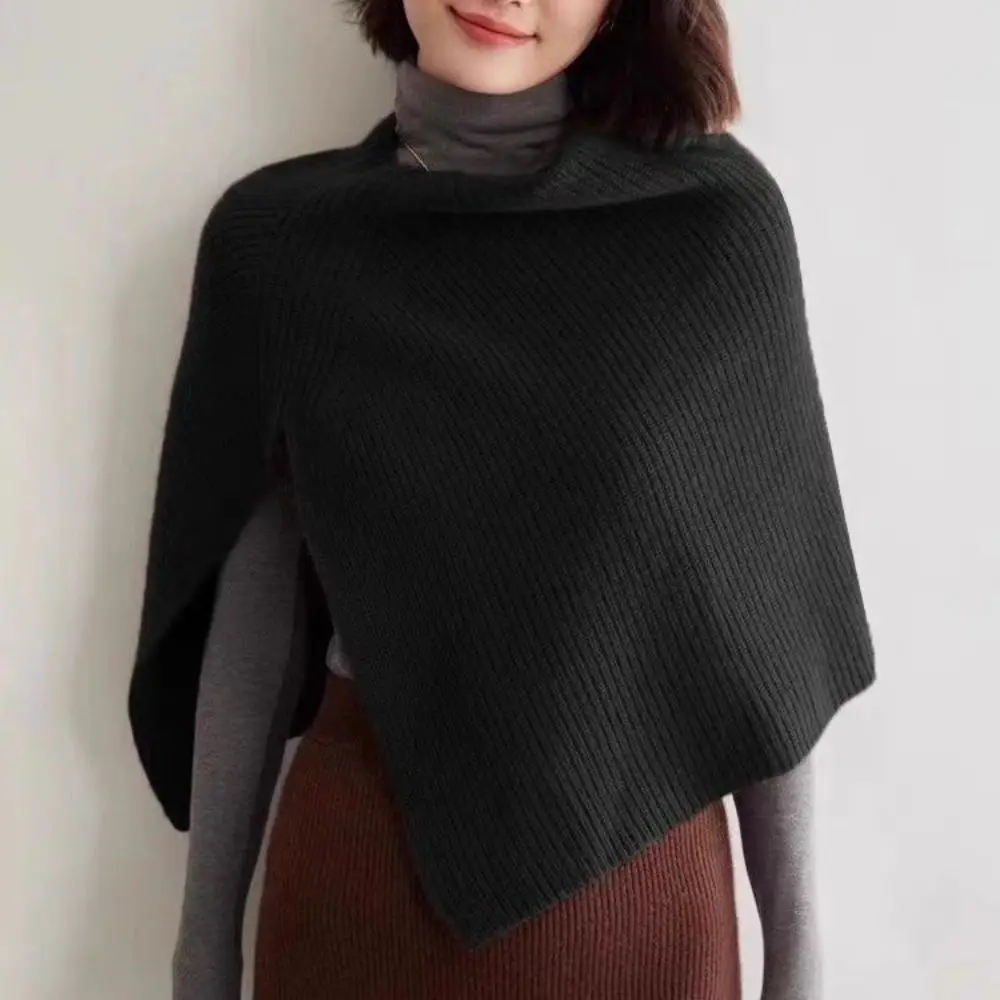 Solid Color Knitted Shawl Scarf Pullover Slit Front Split Front Wrap False Collar Coat Bib Style Warm Layering Wrap