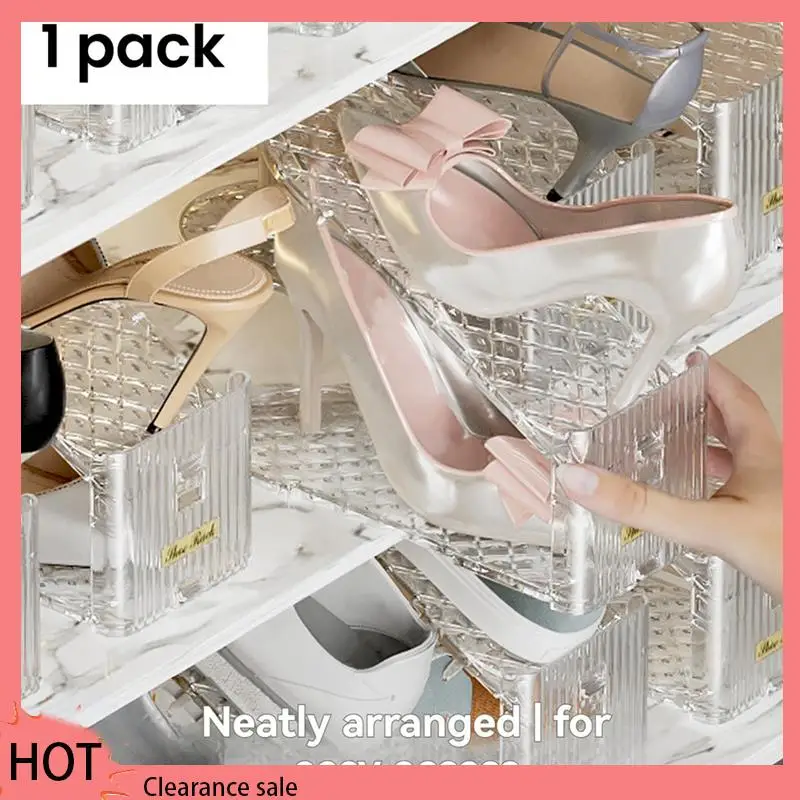 

A88Z Shoe Slots Organizer, Adjustable Level Shoe Rack, Space-Saving Stackers For Pairs Of Shoes (Clear, 3 Pack)