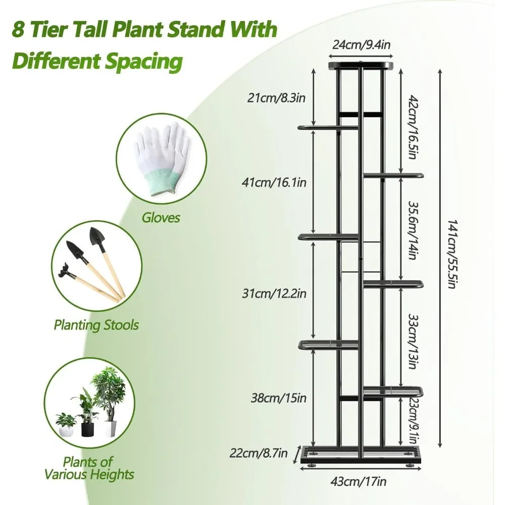 8 Tier Corner Plant Stand Indoor with Gardening Tools and Gloves, 9 Potted Upgraded Outdoor Tall Metal Plant Shelf Organizer