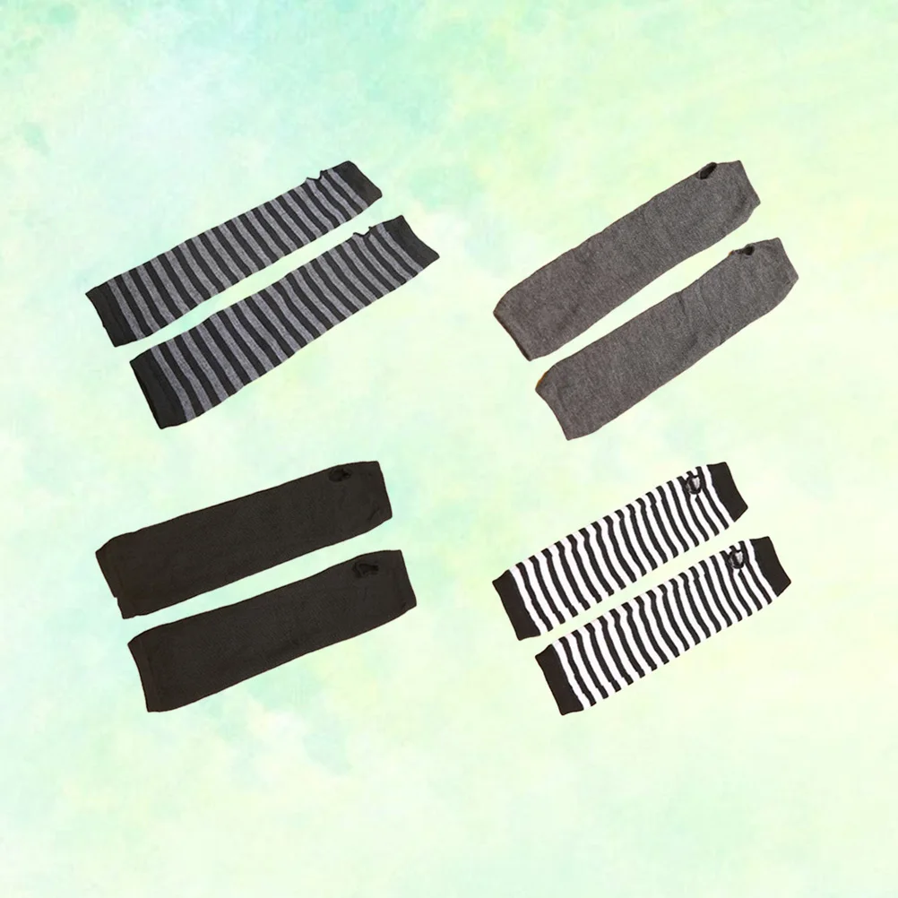 4 قطعة أكمام الذراع الدافئة القطن قفازات طويلة بدون أصابع تصميم ثقب الإبهام للرياضات الشتوية في الهواء الطلق أسود رمادي داكن المشارب #4