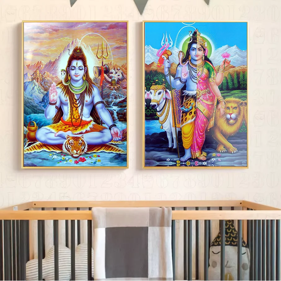 Frameless Canvas Print Hindu Shiva Parvati Wall Art Living Room Decor Indian God Spiritual Picture Unframed