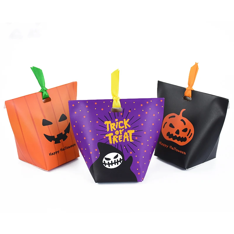 10Pcs Halloween Pumpkin Candy Gift Box Cookie Snack Packaging Bag Kids Trick or Treat Favors Halloween Party Decoration Supplies