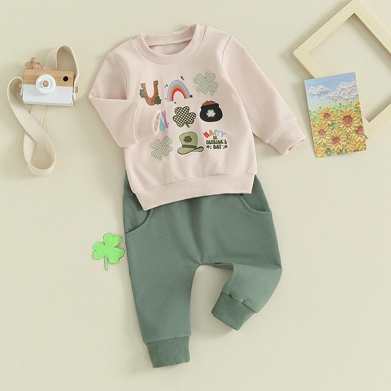 

Toddler St Patricks Day Clothes Baby Boy Girl Sweatsuit Long Sleeve Crewneck Sweatshirt Jogger Pants 2 Piece Outfit