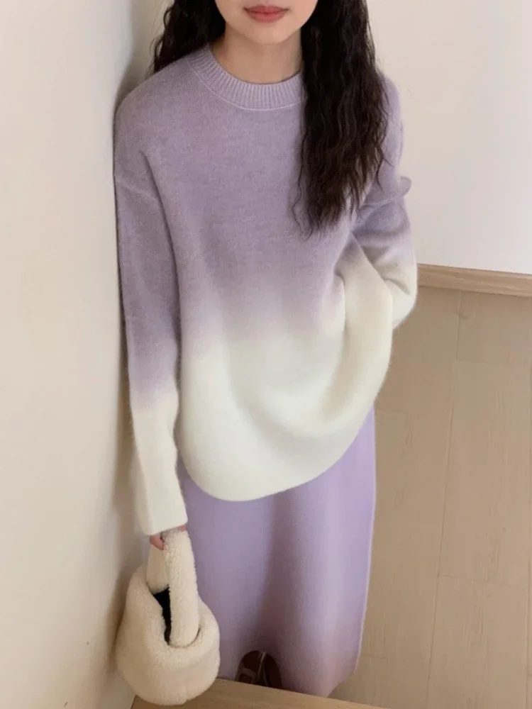 2024 Winter Fashion Casual Lazy Style Warm Gradient Color High-end Temperament Luxury Design Pullover Long Sleeved Warm Sweater