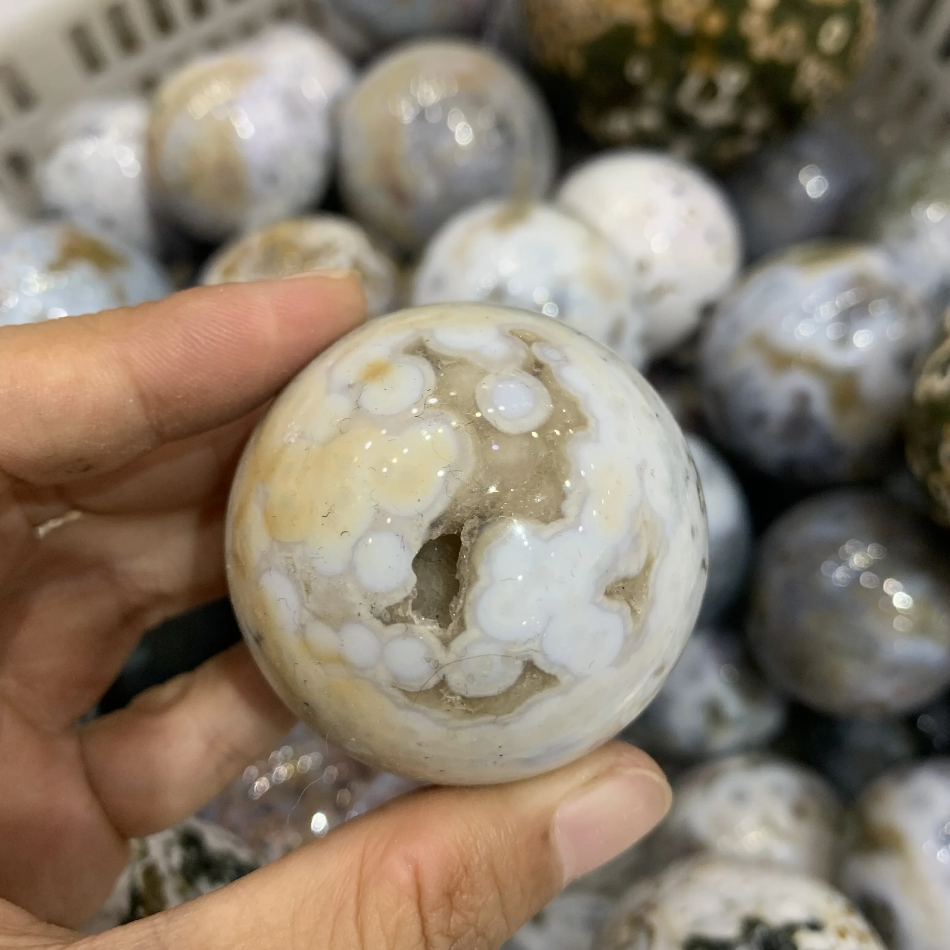 50-60mm Natural Ocean Jasper Polished Ball Crystal stone Feng Shui Healing Massage sphere