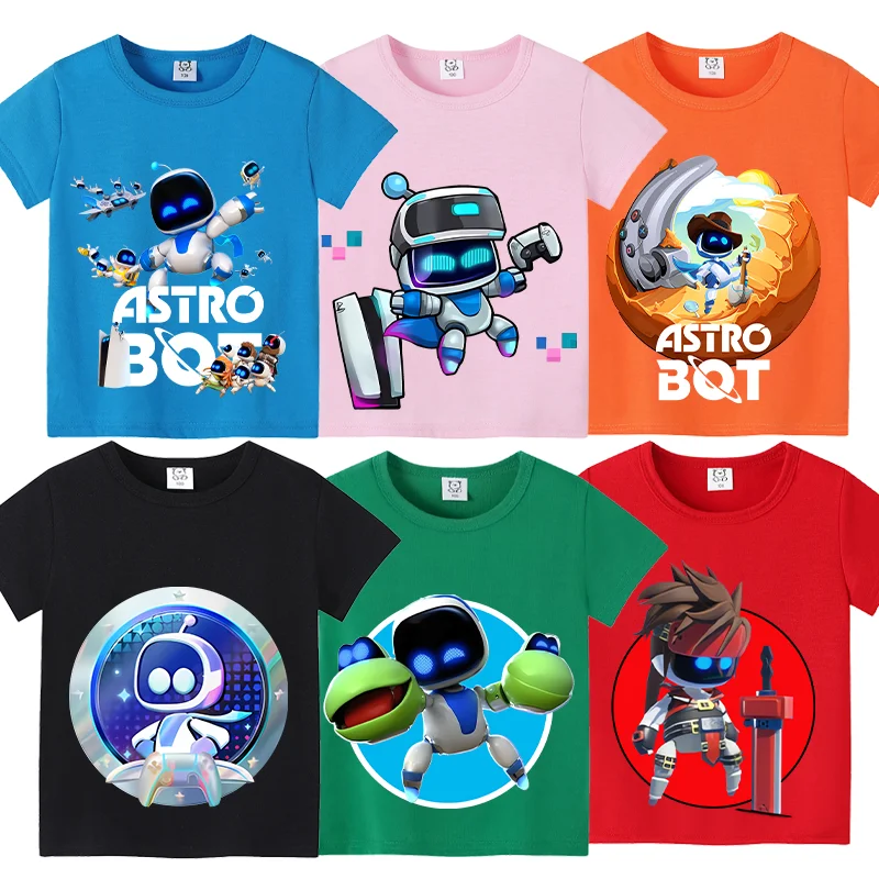 

AstroBots T-shirt for Children Cute Cartoon Game Figure Tee Summer Short Sleeves Boy Girl Casuals Tops Fashion Kids Clothes Gift