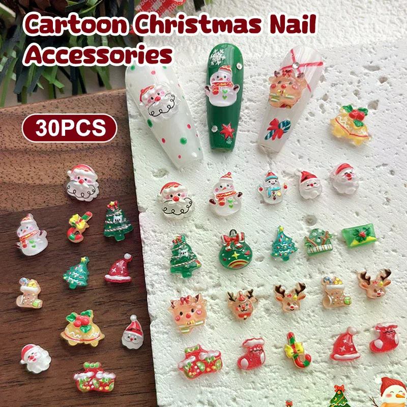 Mini décorations de noël en résine, 30 pièces, ornement à dos plat, fabrication de bijoux, accessoires de manucure pour coiffure