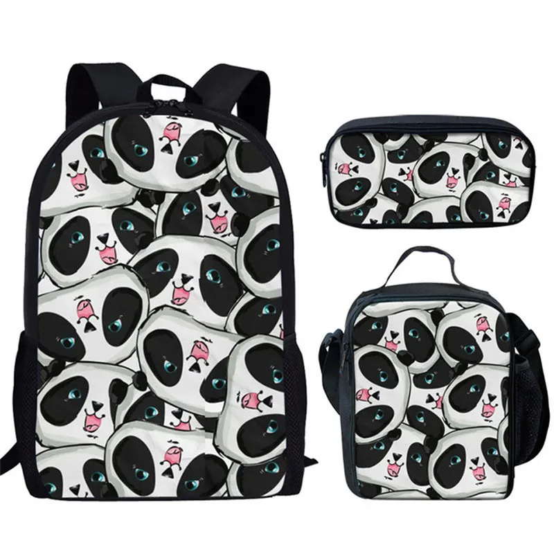 3Pcs Cartoon Baby Panda Print School Bags for Teenager Girls Boys Backpack Campus Book Bag Lunch Bag Pencil Bag Casual Backpack