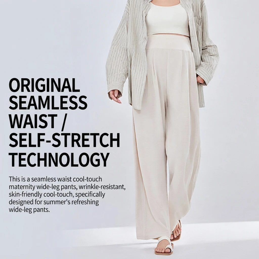 Maternity Pants Casual Loose Wide Leg Belly Support Blended Spring Summer Thin Elegant Versatile for Pregnant Women