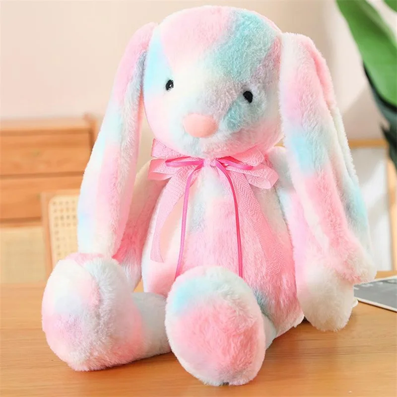 30/42cm Soft Bunny Stuffed Animal Dolls For Girls Colorful Tie Dye Rabbit Plush Toy Girls Bedtime Friend Gifts