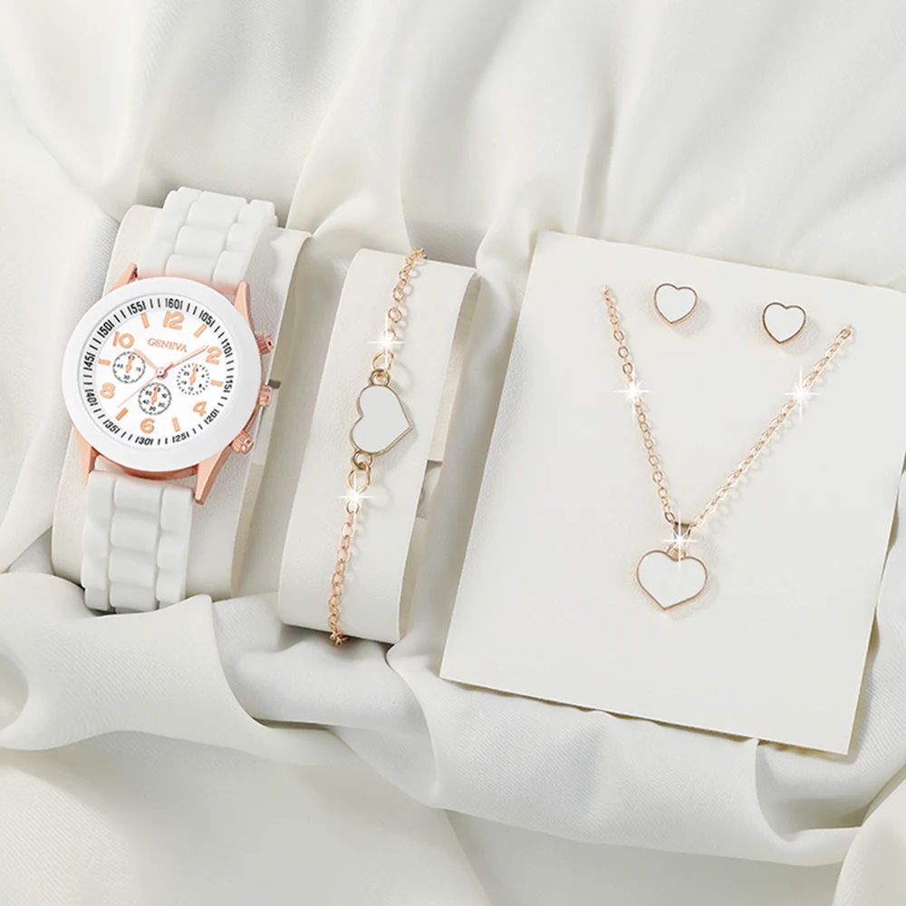 5pcs Women's Watch Fashion Casual WOMEN'S Quartz Watch and Necklace Bracelet Earrings Jewelry Set