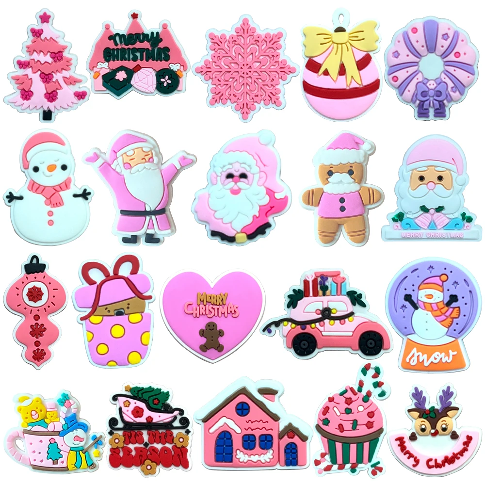 New 1PCS Cute Cartoon Pink Christmas Festival Shoe Charms Gifts Decorate Santa Dessert Sandals Accessories Kids X-mas Party Gift