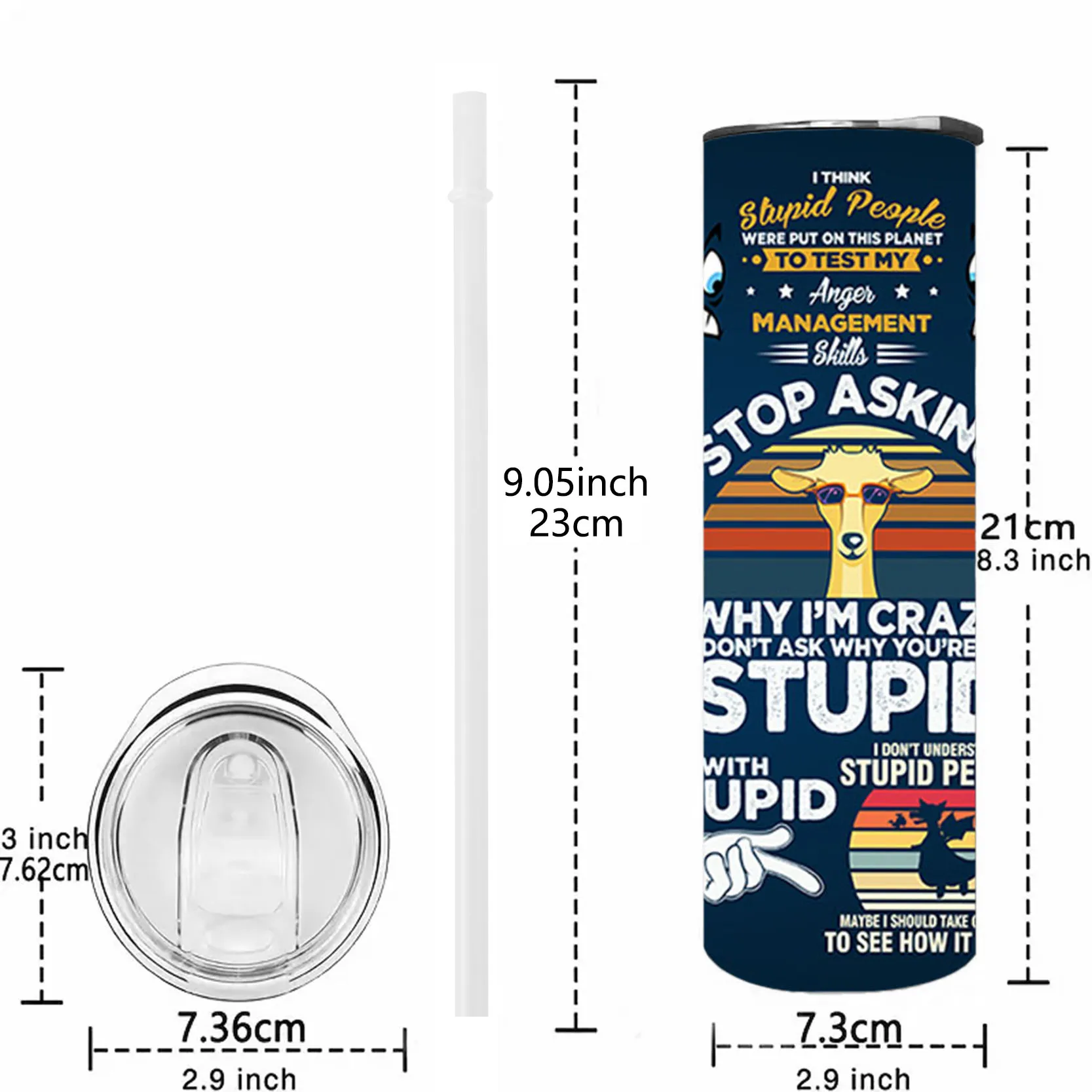 1pc Stop Asking Why I’m Crazy I Don’t Ask Why You’re So Stupid 20oz Tumbler, Stainless Steel Water Bottle, Vacuum Insulated Cups