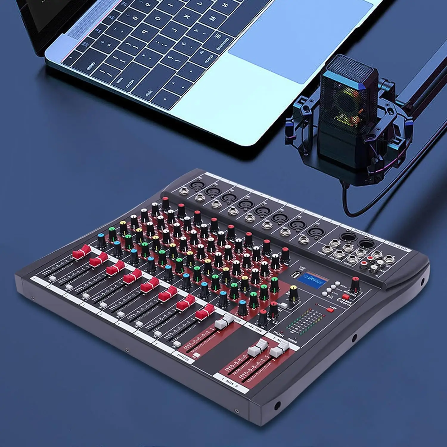 Audio Mixer, 8-Channel Studio Mixer DJ Mixer, Professional Mixer Sound Board Console with 3 Band Equalizer & LCD Display,for KTV