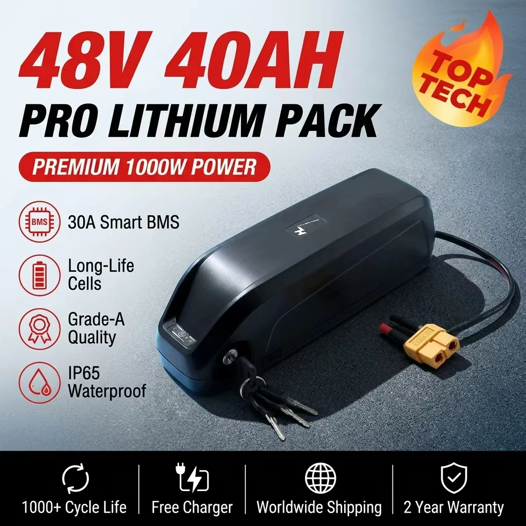 LIDIKALA Hailong Max 48V 40Ah Hochleistungs-E-Bike-Akku 40A mit eingebautem BMS 18650 Lithium-Akku für große Reichweite für Fatbike Elektroroller 500W-2000W Motor XT60-Stecker Stromakku