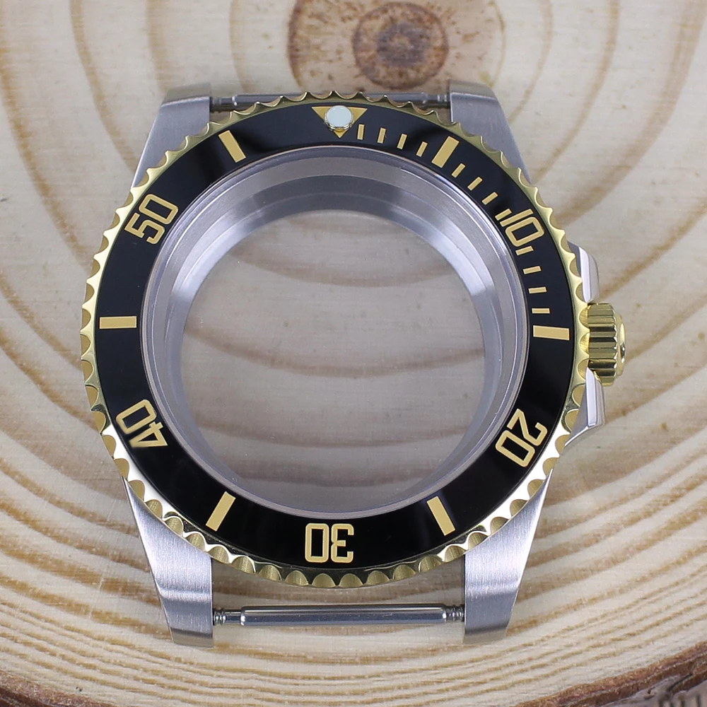 

40MM Luxury Dive SUB Mechanical Watch Case Waterproof Sapphire crystal accessories For NH34 NH35 NH36 NH34 2824 8205 Silver Gold