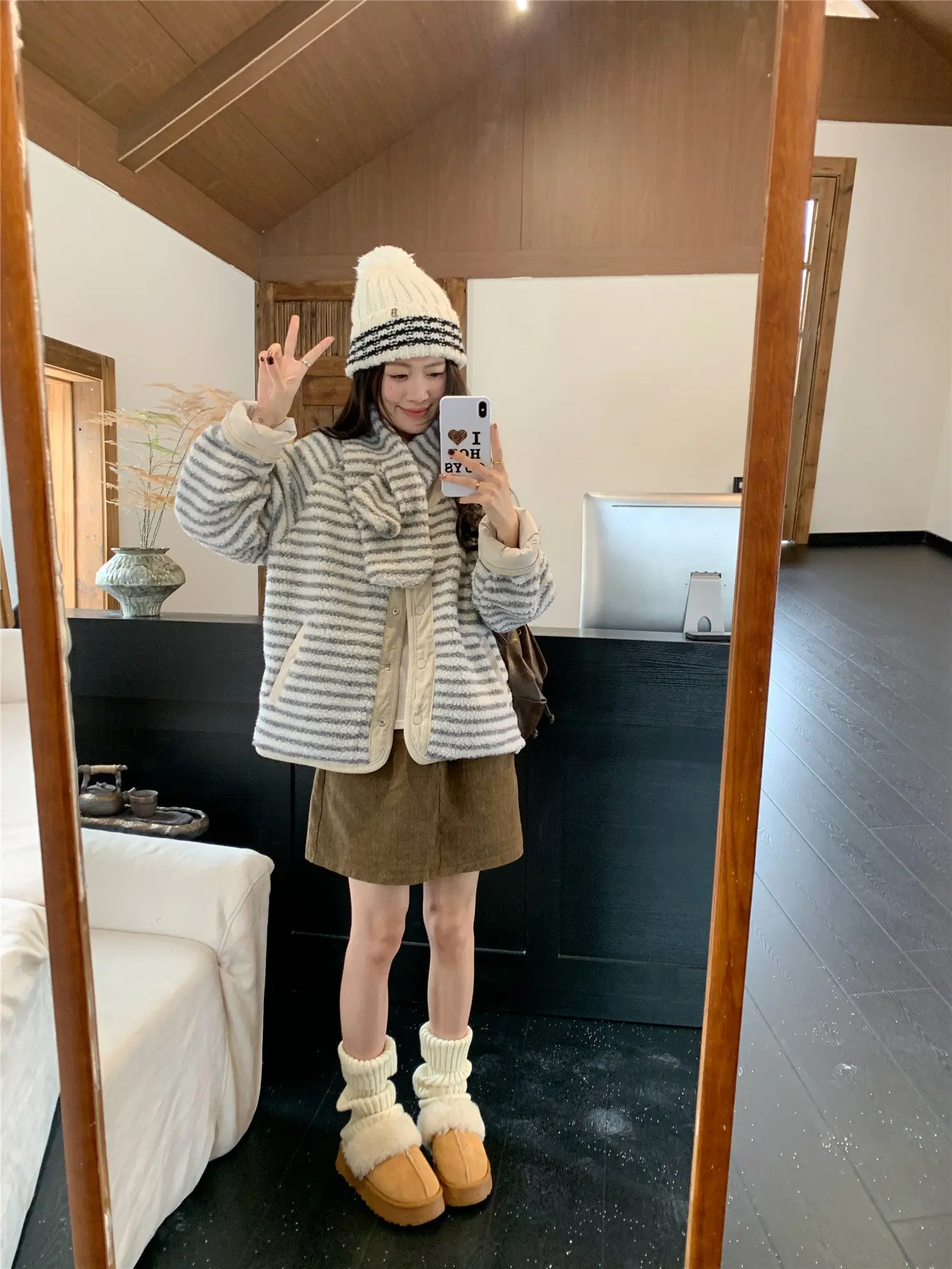Korean Sweet Two Side Wear Padded Jacket Women Fleece Lined Thick Warm Parkas Woman Lazy Style Stripe Scarf Winter Jackets