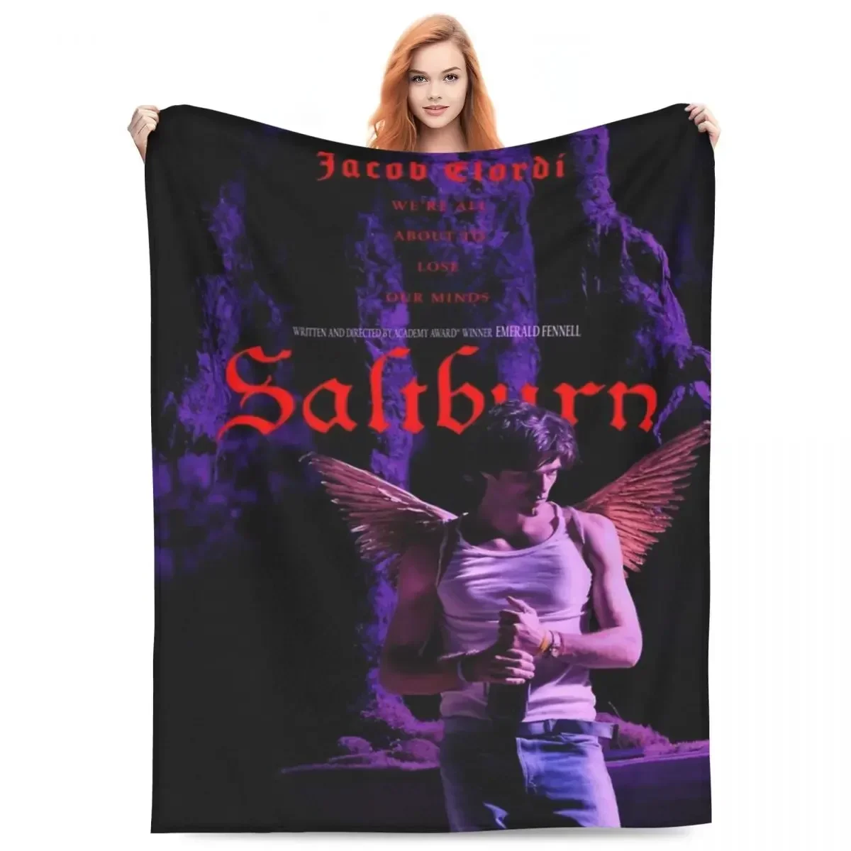 Cool Jacob Elordi Film Blanket Flannel Bed Saltburn Movie Throw Blankets Relax Super Soft for Bedroom Rug Piece