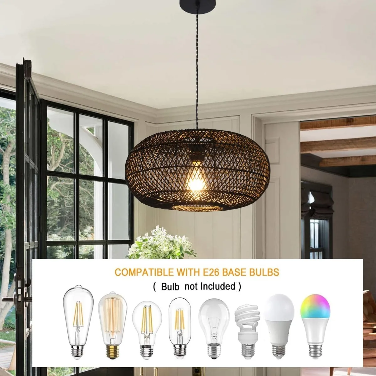 

JOYINLED Bamboo Ceiling Lamp Rattan Wicker Ceiling Light Hand Woven Home Kitchen Restaurant Living Room Chinese Style chandelier